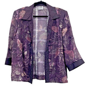 Vintage RM Richards Karen Kwong Sheer Floral Jacket Blazer-USA Made-Womans XL